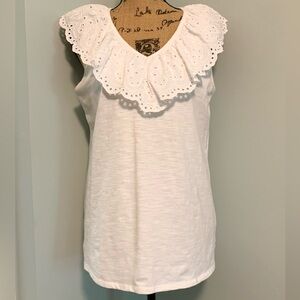 Cure Eyelet Ruffle Sleeveless V-Neck Top